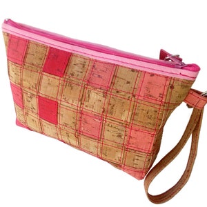 Vegane Kork Kosmetiktasche, Kork Makeup Reisetasche, Rosa Reißverschlusstasche, Vegane Leder Kulturtasche
