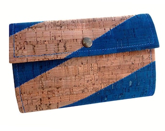 Cork Blue Wallet for Women, Vegan Leather Wallet, Bifold Women's Wallet, Ladies Slim Wallet,