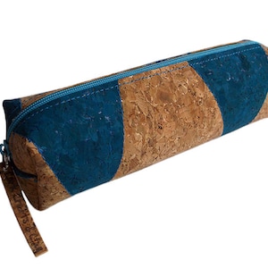 Borsa da viaggio cosmetici, Vegan trucco blu borsa per le donne, nécessaire da Cork