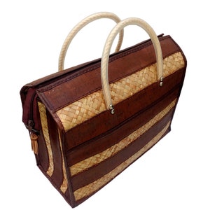 Vegan Cork Handbag, Brown Cork Tote Bag for Women, Straw Handbag, Vegan Beach Bags