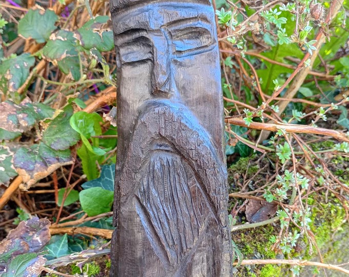 Celtic Prophets No.2 — Hand Carved Celtic Face — Ancient Irish Bog Oak folk artist