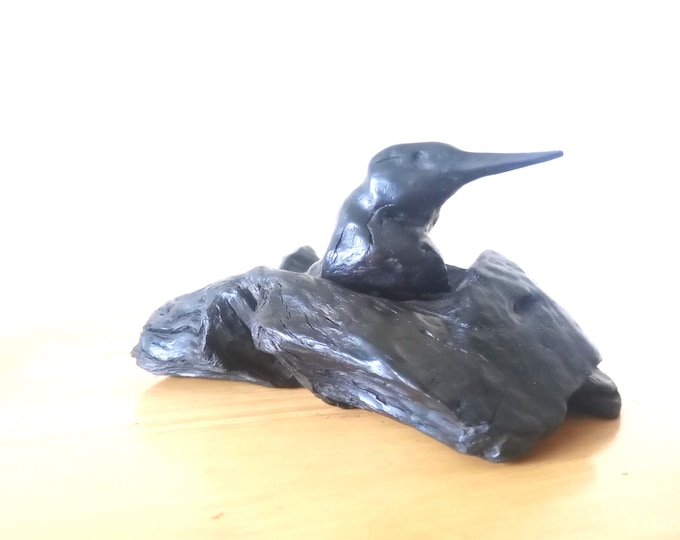 Irish Bog Oak Bird Sculpture: Hand-Carved Ancient Wood Art