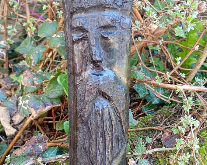 Celtic Prophets No.1 — Hand Carved Celtic Face — Ancient Irish Bog Oak folk art