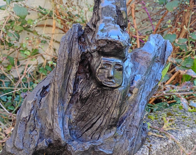 Celtic Prophets No.3 — Hand Carved Celtic Face — Ancient Irish Bog Oak folk art