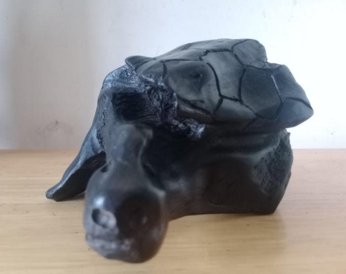 Hand-Carved Bog Oak Turtle Sculpture: 5000-Year-Old Irish Wood Art