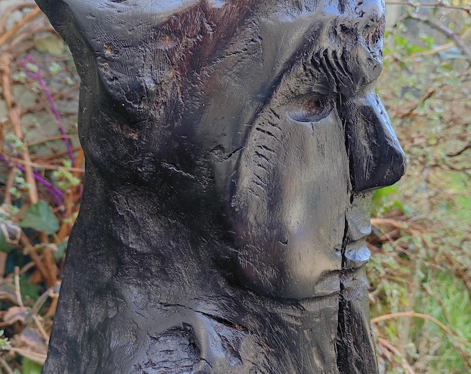 Síle - Ancient Bog Oak Sculpture — Hand-Carved Wooden Face