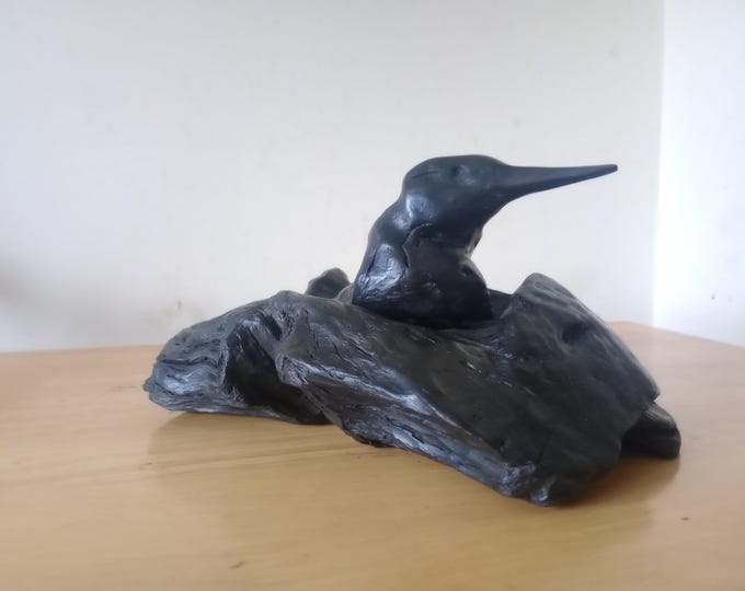 Irish Bog Oak Bird Sculpture: Hand-Carved Ancient Wood Art