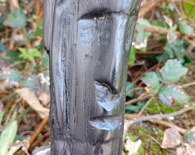 Hand-Carved Bog Oak Sculpture: 14" Ancient Wood Face Art