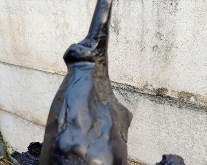 Ancient Irish Bog Oak Kingfisher Sculpture – Hand Carved Bird Art