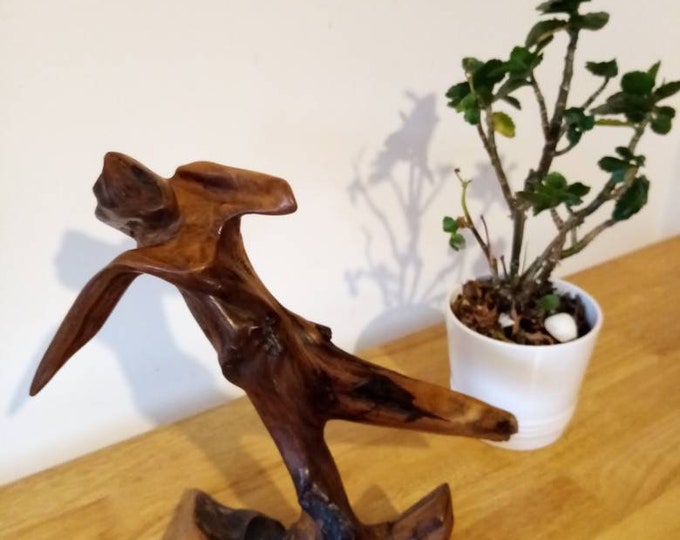 Bog yew dancer wood sculpture abstract piece free shipping