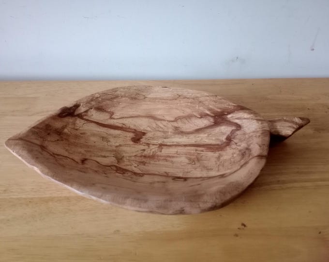 Spalted beech bowl in the shape of a leaf 18 inches