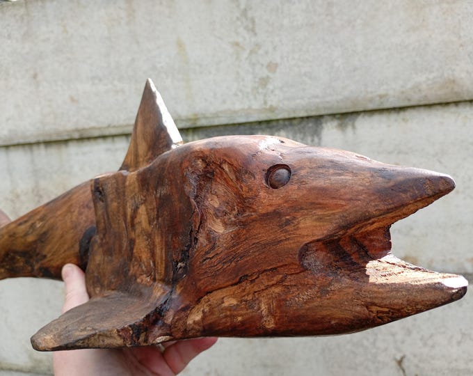 Hand-Carved Irish Bog Pine Shark Sculpture – Ancient Wood Art