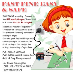 Cutart USB Stencil Cutter Features safety secured durable flexibility portability and universal worldwide power connectivity with USB input. Non heating