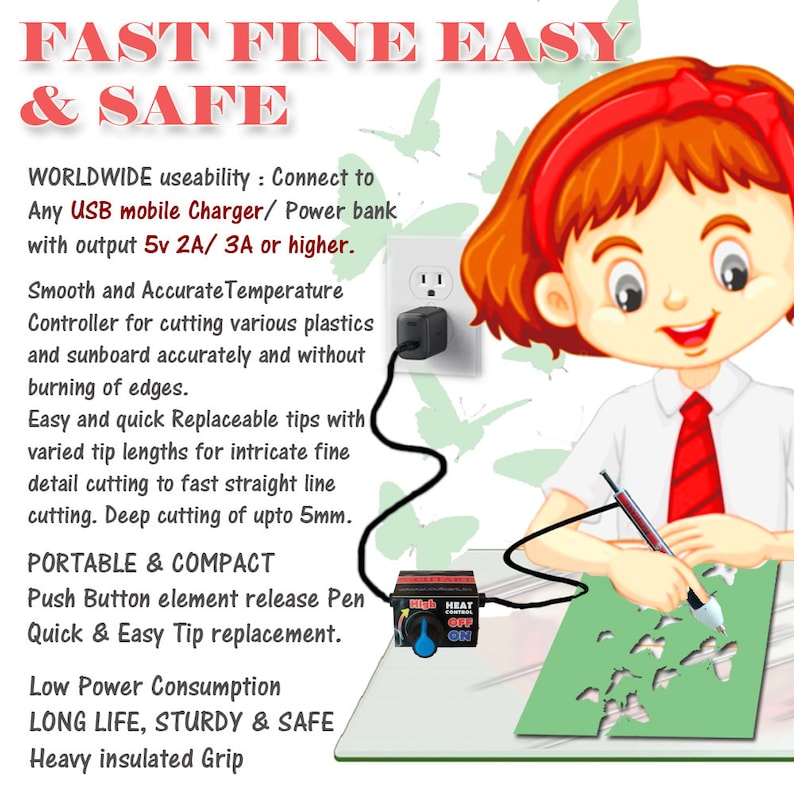 Cutart USB Stencil Cutter Features safety secured durable flexibility portability and universal worldwide power connectivity with USB input. Non heating
