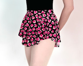 Rose Print Ballet Skirt - Nylon/ Spandex- Floral Dance skirt- Royall Dancewear- SAB- High Low- Pull On Skater