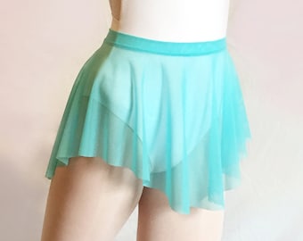 Ballet Dance Skirt Aquamarine sheer stretch Mesh- pull on skirt