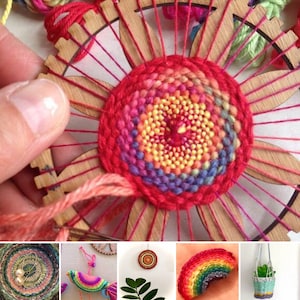 Circle Weaving Kit DIY. Round wooden loom with yarns instructions notions to craft decorations and ornaments