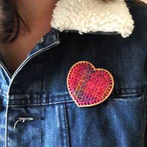 DIY Kit Heart Brooch pin with Silk Merino hand weaving bamboo image 2