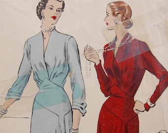1930er Jahre VOGUE Schneiderei Muster lange Abendkleid v-Ausschnitt mit Godet in Spalte Rock UK12 US8