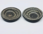 2 x Large Wood Grain BUTTONs Off Set Milled Indent 2 hole Sew Through 1930s