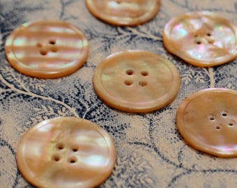 Vintage MOP Pearl Abalone coat 4 hole BUTTONS orange coral tint - Unused 7/8"