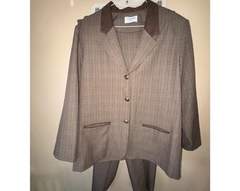 Alfred Dunner Vintage 3-delat rutigt kostymset storlek 20/22V Kavaj Byxor Kjol USA