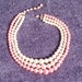 Triple Strand VINTAGE PINK BEADS Bib Necklace - Hong Kong - Retro - Graduated - Hook Closure - Choker - Tea - 17" Pink Plastic Pearls