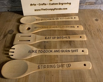 Laser Engraved Bamboo Kitchen Utensils