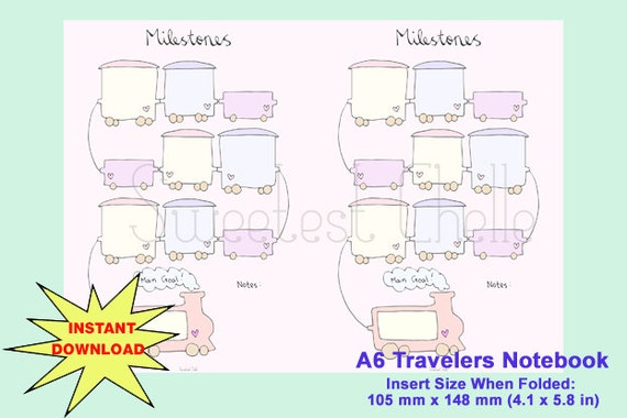 cute printable a6 tn insert milestones milestone tracker etsy milestone tracker