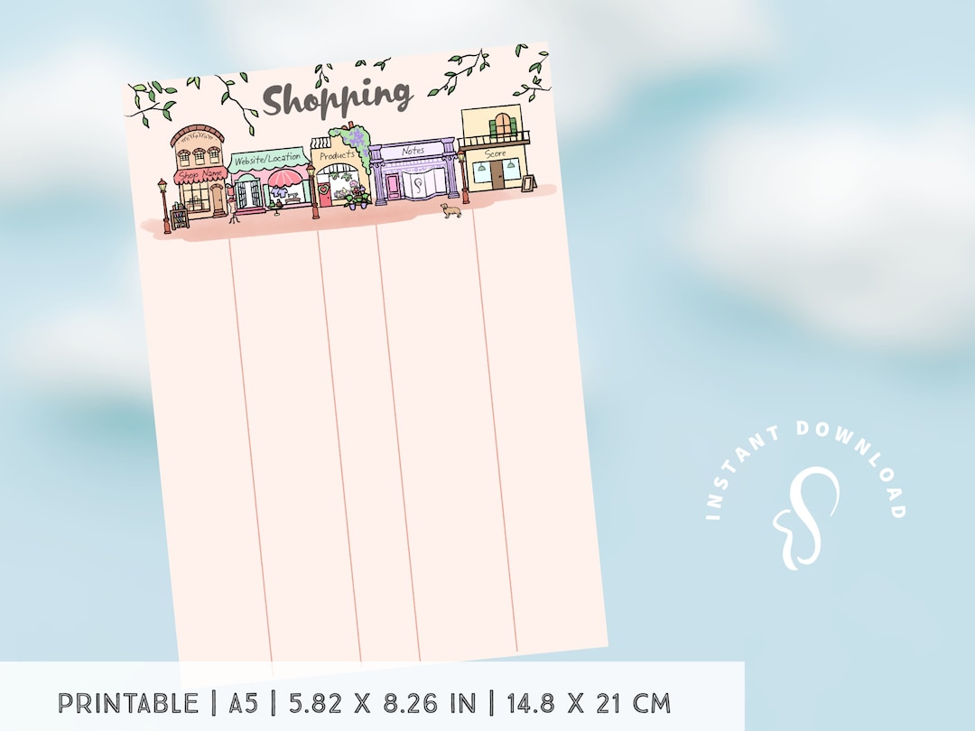 Fun Hand-drawn Shopping Planner A5 Printable Shops Review, Tracker ...