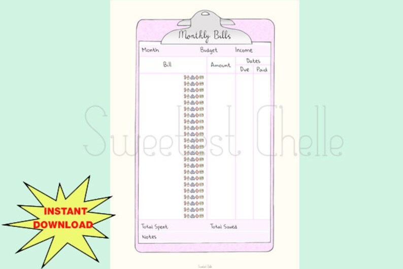 Cute Printable A5 Page Printable Monthly Bill Tracker - Etsy