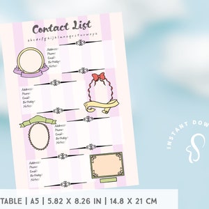 Fun Hand-Drawn Contact List | A5 Printable | Address Phone Book | Family, Business, Customer Contact List Tracker | Contact Organizer