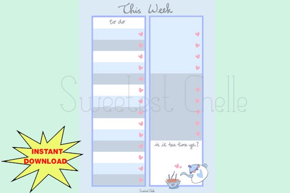 cute printable a5 page printable to do list cute tea time etsy cute printable to do lists