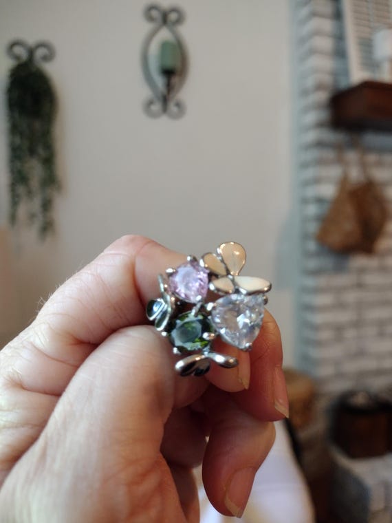 Statement Butterfly Crystal Cocktail Ring Size 5.5 - image 1