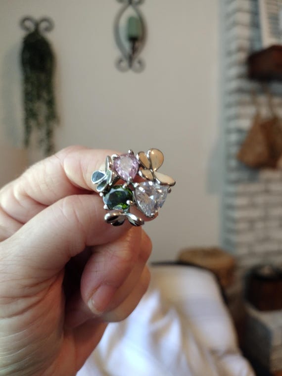 Statement Butterfly Crystal Cocktail Ring Size 5.5 - image 8