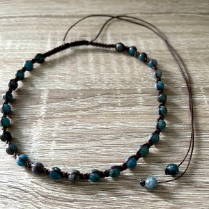 Apatite Choker Necklace, Beaded Macrame Choker, Crystal Choker Necklace, Gemstone Choker, Metal Free Choker, No Clasp Choker, Macrame Collar