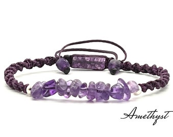 Raw Amethyst Bracelet, Birthstone Bracelet, February Birthstone Bracelet, Bracelets for Women, Dainty Beaded Gemstone Bracelet, Gift For Her