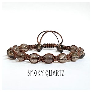 Smoky Quartz Bracelet, Smokey Quartz Beaded Wrap and Macrame Bracelet, Crystal Healing Bracelet