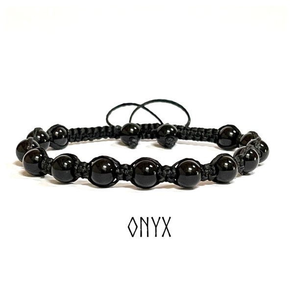 Bracelet de perles Onyx noir, bracelet de pierres précieuses, bracelet de perles noires, bracelet Shamballa