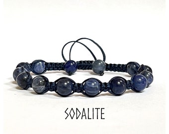 Bracelet Sodalite, Bracelet Cristaux de Guérison Cristaux de Panique, Bracelet Wrap Perlé, Bracelet Pierre Précieuse Shamballa Macramé pour Homme & Femme