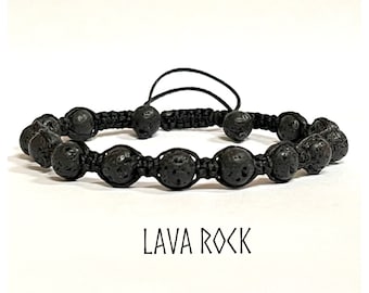 Pulsera de roca de lava, pulsera difusora de piedra de lava, macramé con cuentas de cristal curativo y pulsera envolvente, regalo de atención plena