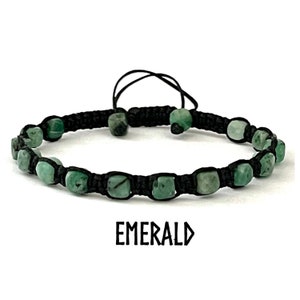 Raw Emerald Gemstone Bracelet, May Birthstone Bracelet
