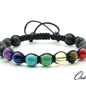 Pulsera de curación de chakras, pulsera de chakras con cuentas de piedra de lava, pulsera de aceites esenciales, pulsera de meditación, pulsera de yoga, pulsera de arcoíris