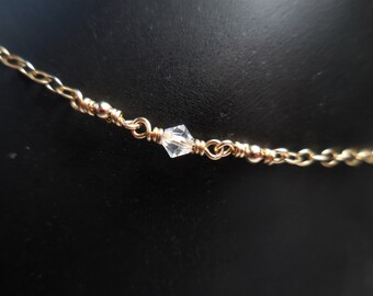 Gold ankle bracelet, 14K Gold filled and crystal anklet