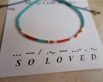 Morse Code Bracelet, So Loved Morse Code, Gift for Mom, Christian bracelet, Spiritual bracelet, Minimalist jewelry, Mothers Day Gift