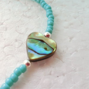 Seed Bead Anklet with Paua Shell Heart, Stretch Beach Anklet image 2