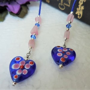 Beaded Book mark, Lampwork Heart and Crystals, Book Lover Gift, Book thong, Book Club Gift, Gift for Bookworm, Reader Gift, Teacher Gift
