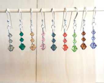 Pendientes colgantes de plata de ley y cristales de Swarovski: pendientes cortos y brillantes para niñas y mujeres.