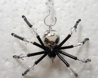 Beaded Christmas Spider with Beaded Ornament Hanger, Black and White Christmas Ornament, Spider Ornament