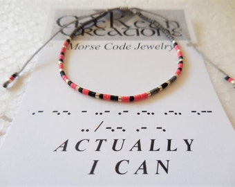 Positive Affirmation Morse Code Bracelet, Actually I Can Message, Hidden Message Bracelet, Friendship bracelet, Minimalist, Customize